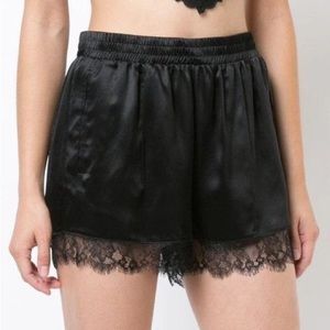 Fleur Du Mal Margot Lace Trim Silk Short in Black
